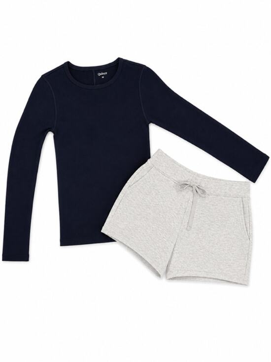 Quince Tops - Quince NWOT XS Bundle SuperSoft Fleece Shorts & Organic Rib Long Sleeve Tee